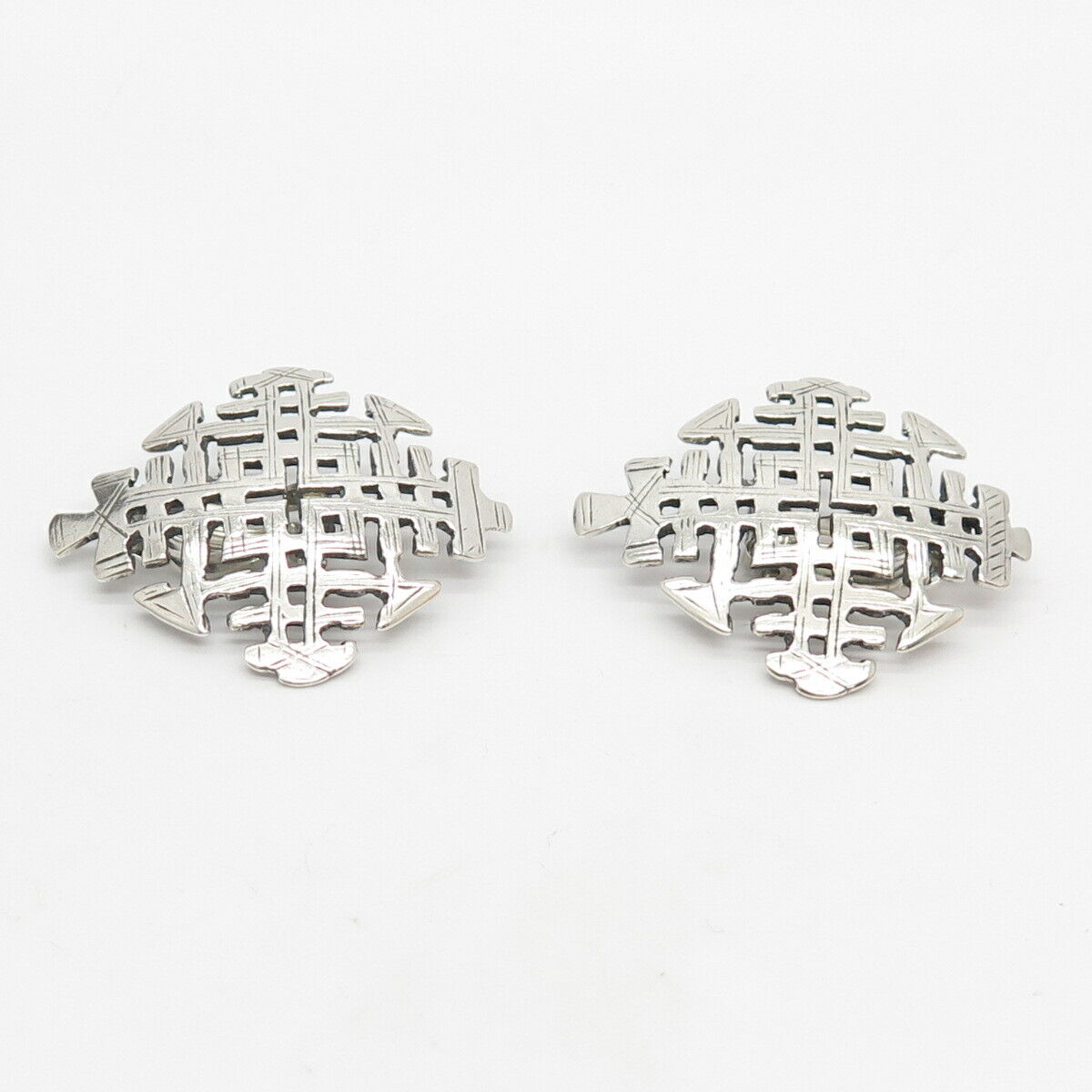 925 Sterling Silver Vintage Modernist Clip On Earrings