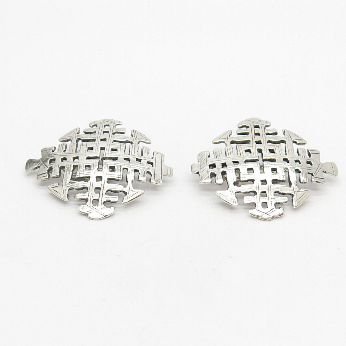 925 Sterling Silver Vintage Modernist Clip On Earrings