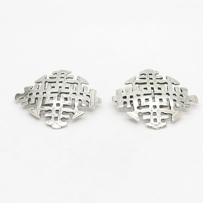 925 Sterling Silver Vintage Modernist Clip On Earrings