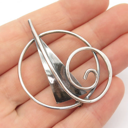 925 Sterling Silver Vintage Abstract Swirl Pin Brooch