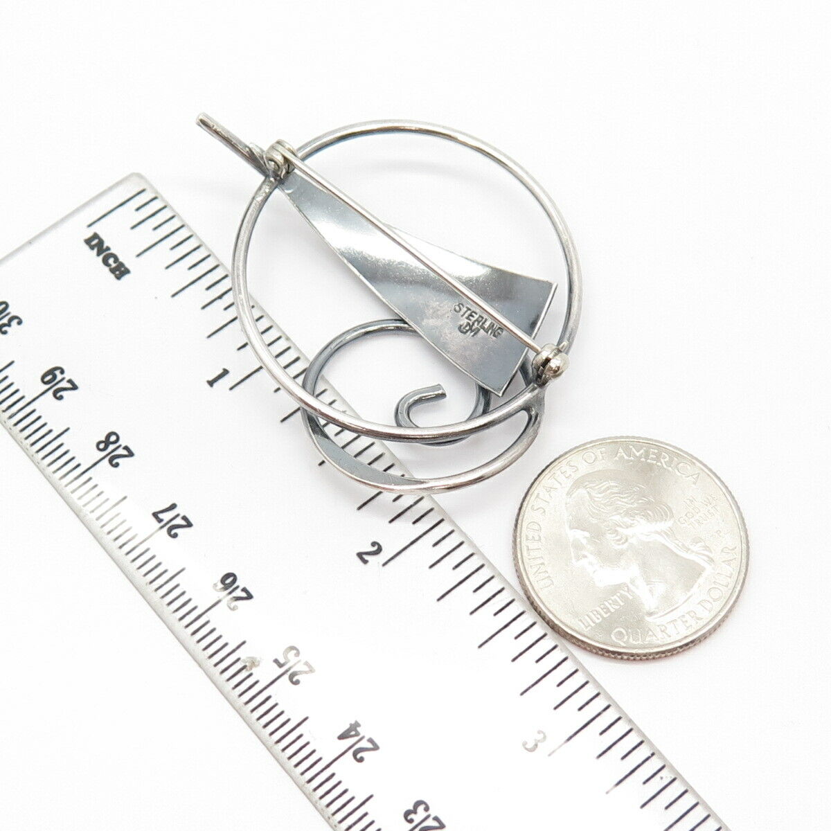 925 Sterling Silver Vintage Abstract Swirl Pin Brooch