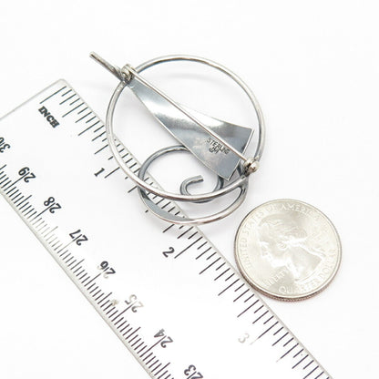 925 Sterling Silver Vintage Abstract Swirl Pin Brooch