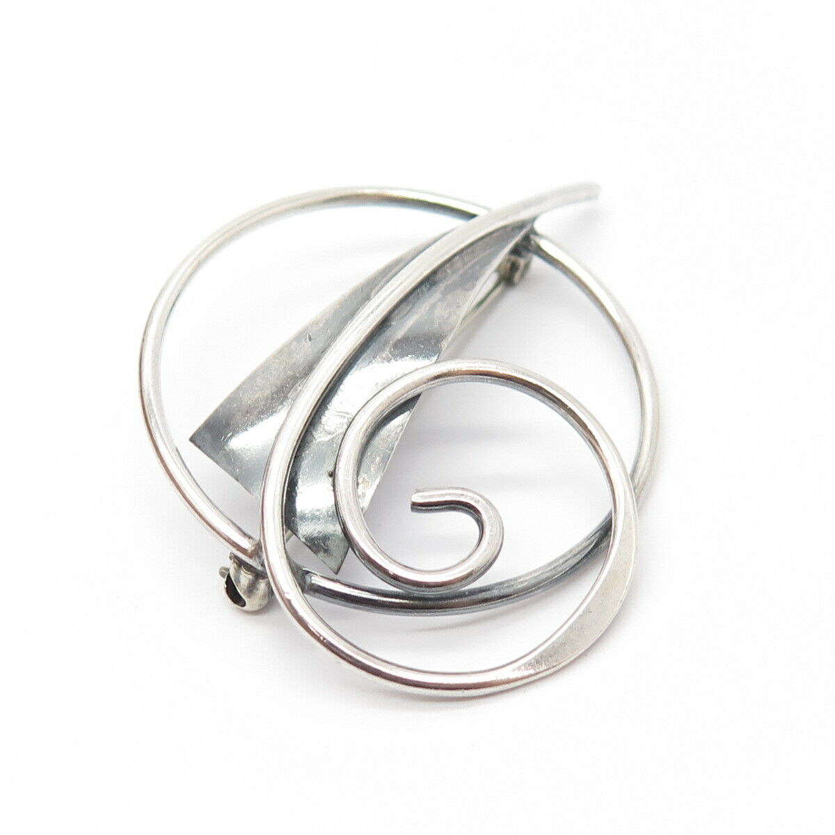 925 Sterling Silver Vintage Abstract Swirl Pin Brooch