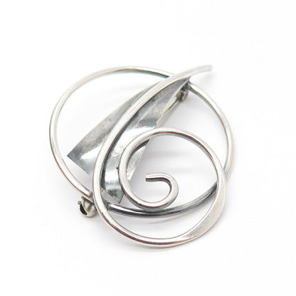 925 Sterling Silver Vintage Abstract Swirl Pin Brooch