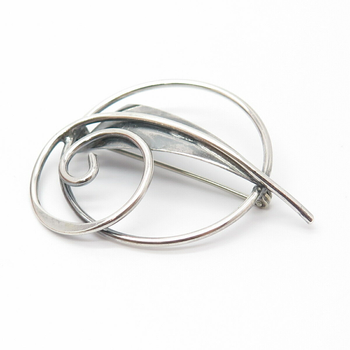 925 Sterling Silver Vintage Abstract Swirl Pin Brooch