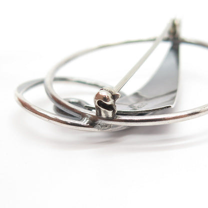 925 Sterling Silver Vintage Abstract Swirl Pin Brooch