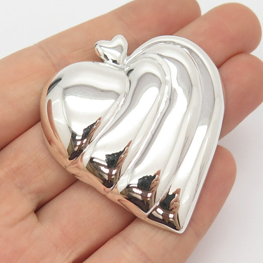 925 Sterling Silver Vintage Shube Ribbed Heart Slide Pendant