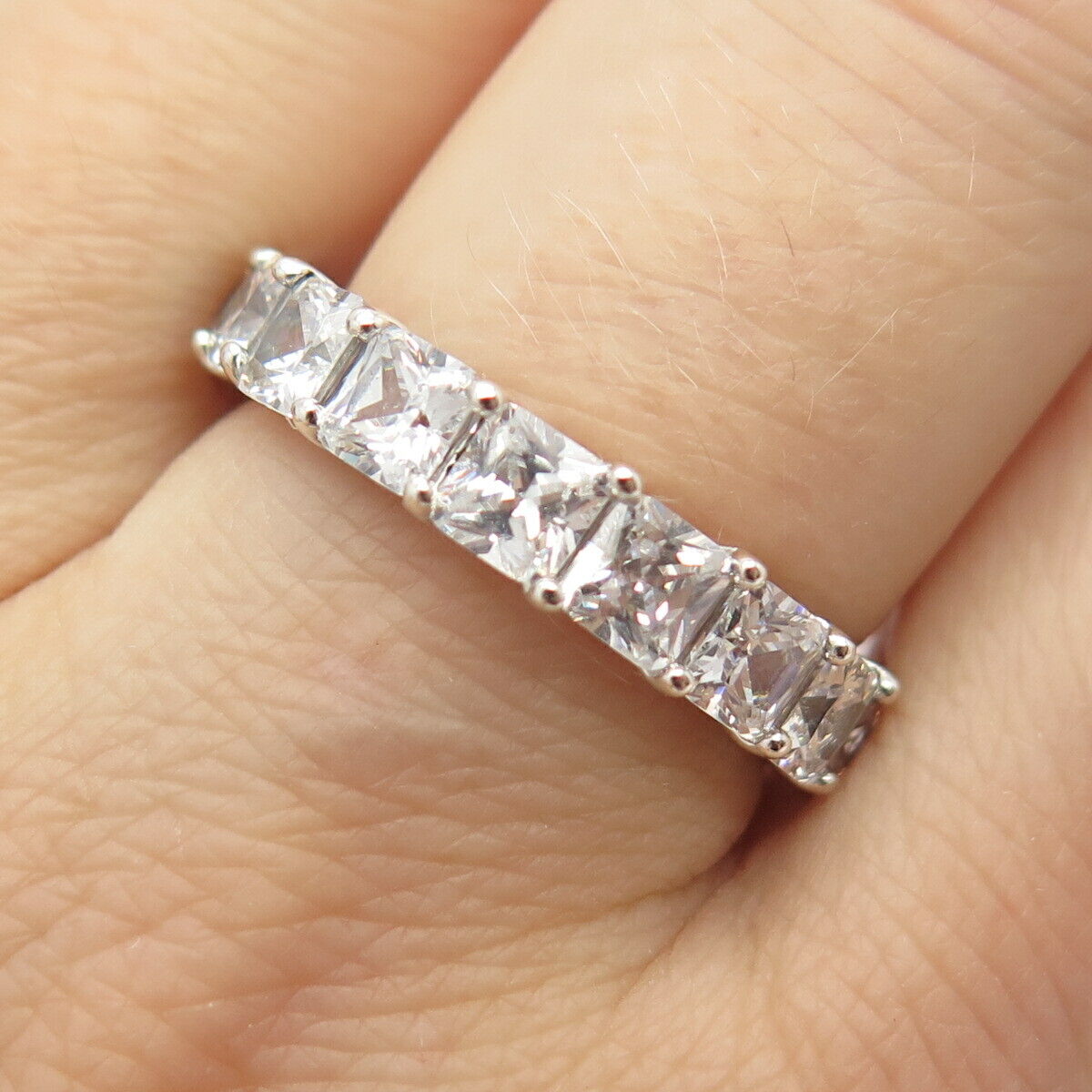 925 Sterling Silver Princess-Cut C Z Band Ring Size 7 1/4