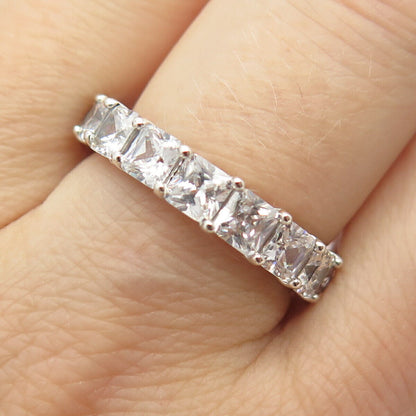 925 Sterling Silver Princess-Cut C Z Band Ring Size 7 1/4