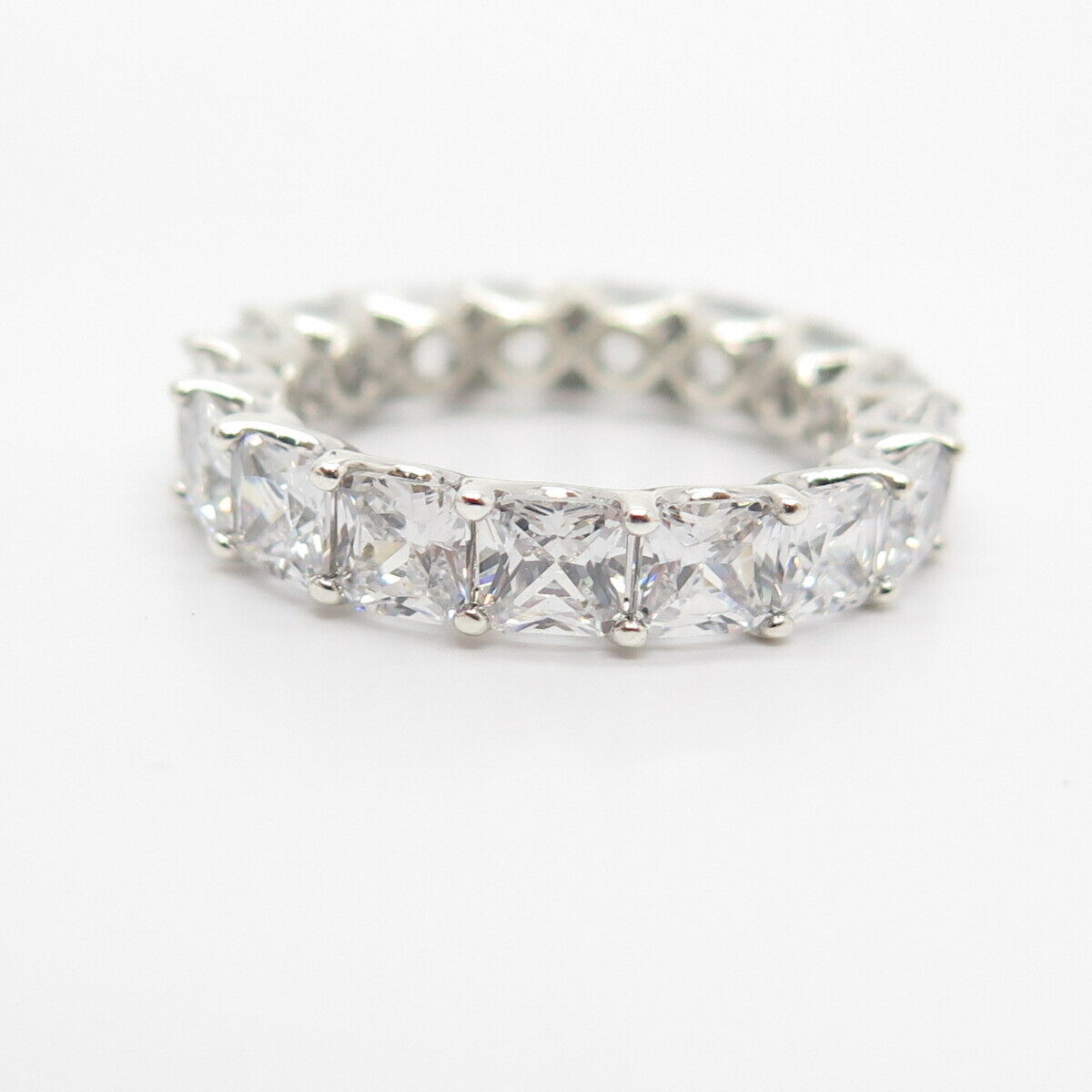 925 Sterling Silver Princess-Cut C Z Band Ring Size 7 1/4