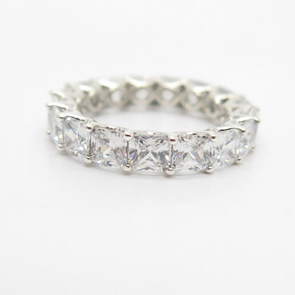 925 Sterling Silver Princess-Cut C Z Band Ring Size 7 1/4