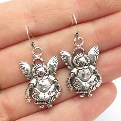 925 Sterling Silver Vintage Angel Dangling Earrings