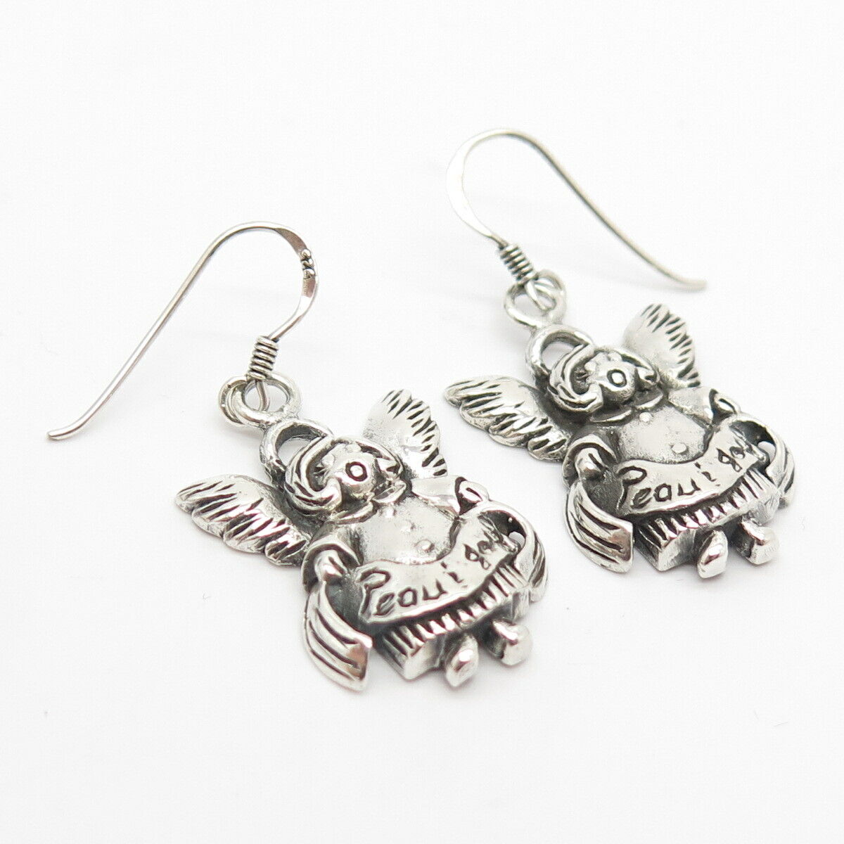 925 Sterling Silver Vintage Angel Dangling Earrings