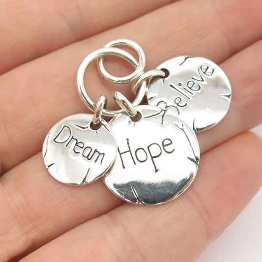 925 Sterling Silver "Hope Dream Believe" Charm Pendant