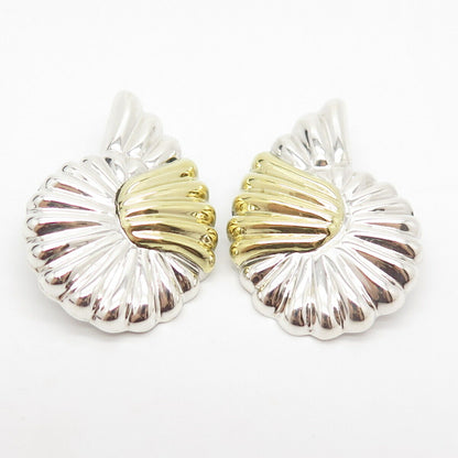 925 Sterling Silver 2-Tone Vintage Mexico Shell Clip On Earrings
