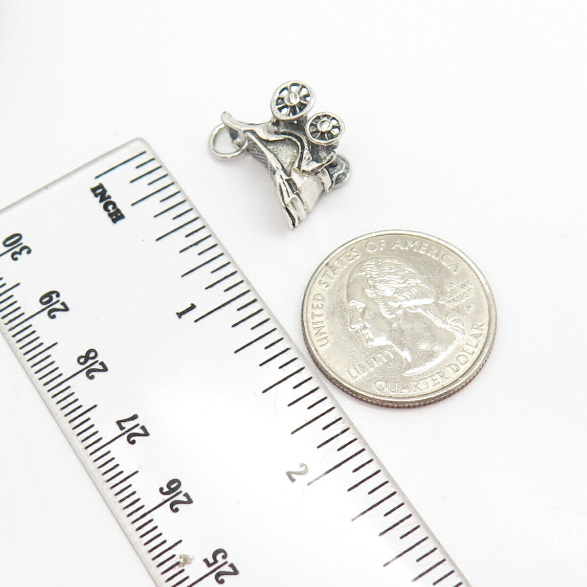 925 Sterling Silver Vintage Pram Movable Charm Pendant