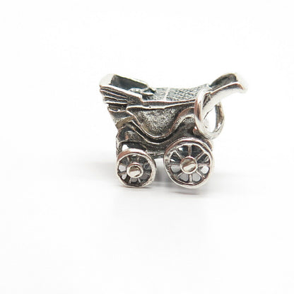 925 Sterling Silver Vintage Pram Movable Charm Pendant