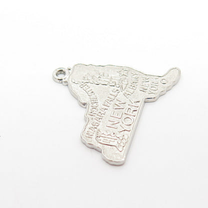 925 Sterling Silver Vintage "New York" State Map Pendant