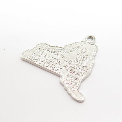 925 Sterling Silver Vintage "New York" State Map Pendant