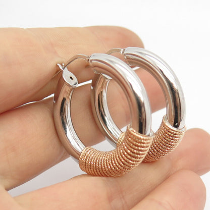 925 Sterling Silver 2-Tone Twisted Hoop Earrings