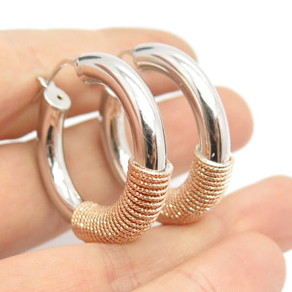 925 Sterling Silver 2-Tone Twisted Hoop Earrings