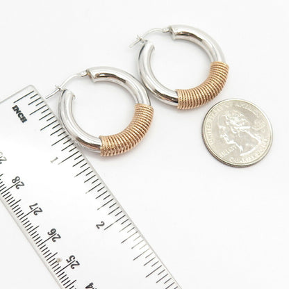 925 Sterling Silver 2-Tone Twisted Hoop Earrings