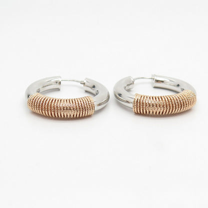 925 Sterling Silver 2-Tone Twisted Hoop Earrings