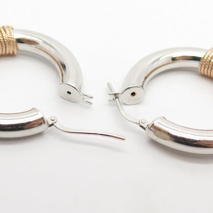 925 Sterling Silver 2-Tone Twisted Hoop Earrings