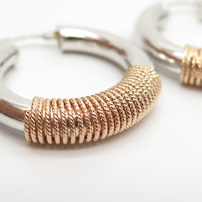 925 Sterling Silver 2-Tone Twisted Hoop Earrings