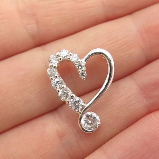 925 Sterling Silver Vintage C Z Open Heart Slide Pendant