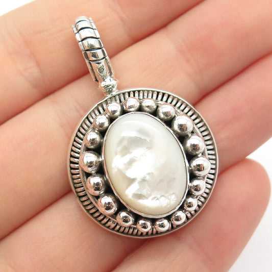 925 Sterling Silver Vintage Suarti Bali Real Mother-of-Pearl Beaded Pendant