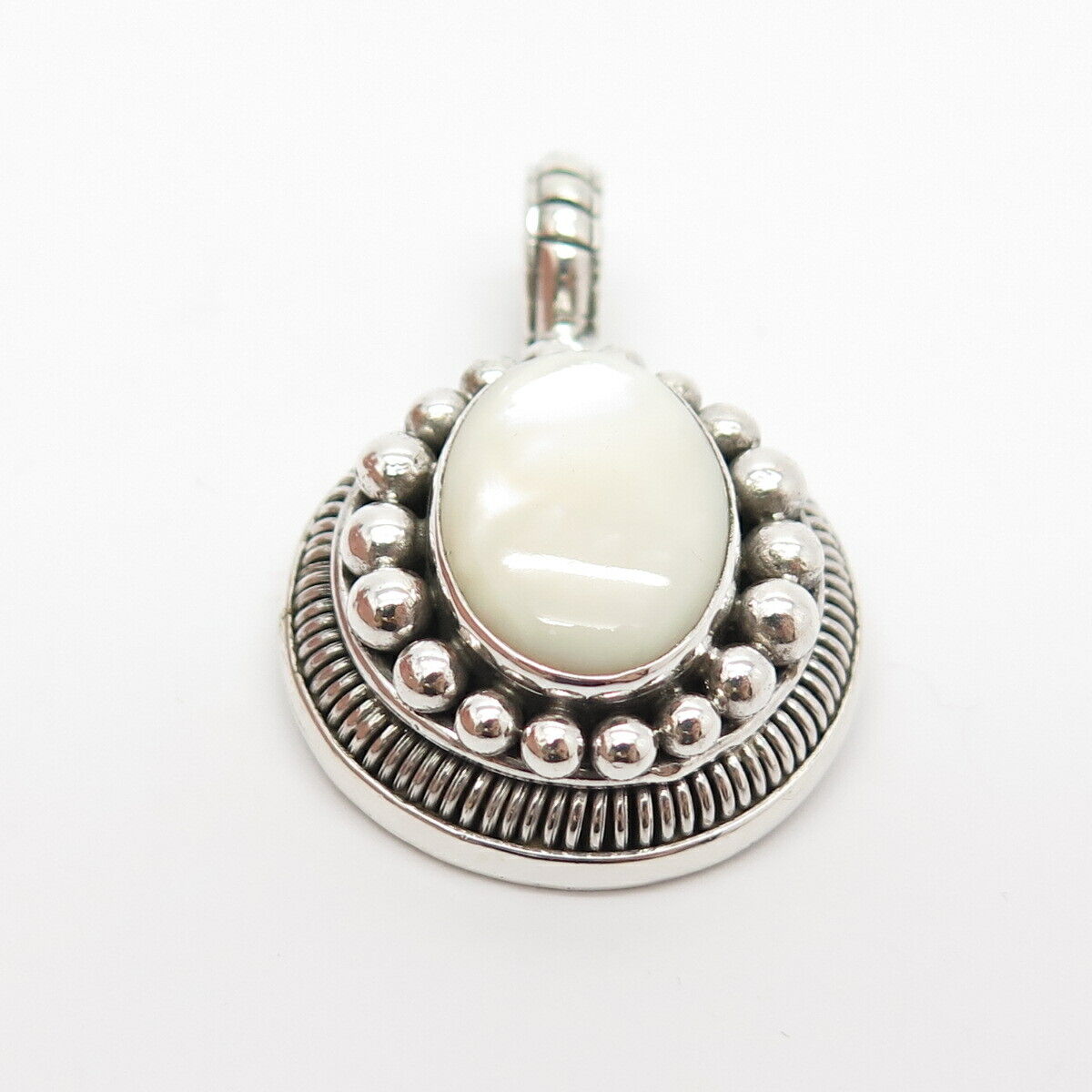 925 Sterling Silver Vintage Suarti Bali Real Mother-of-Pearl Beaded Pendant