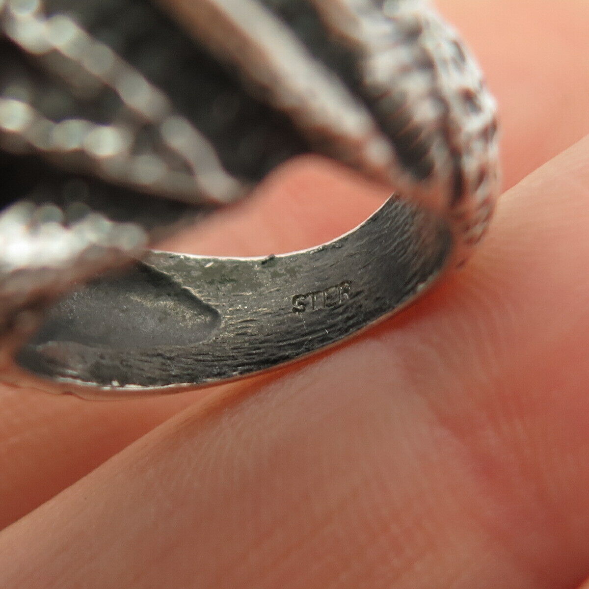 925 Sterling Silver Vintage Modernist Ring Size 4 3/4