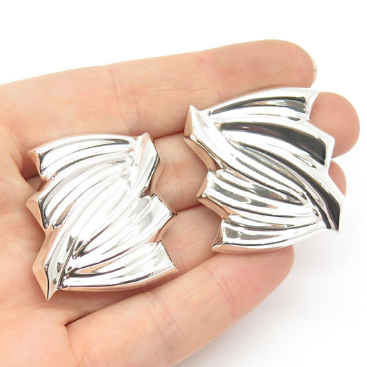 925 Sterling Silver Vintage Mexico Ribbed Clip On Earrings