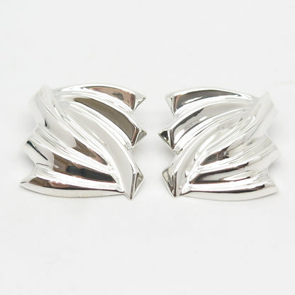 925 Sterling Silver Vintage Mexico Ribbed Clip On Earrings