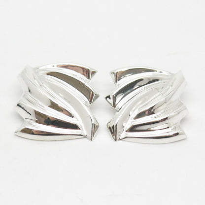 925 Sterling Silver Vintage Mexico Ribbed Clip On Earrings