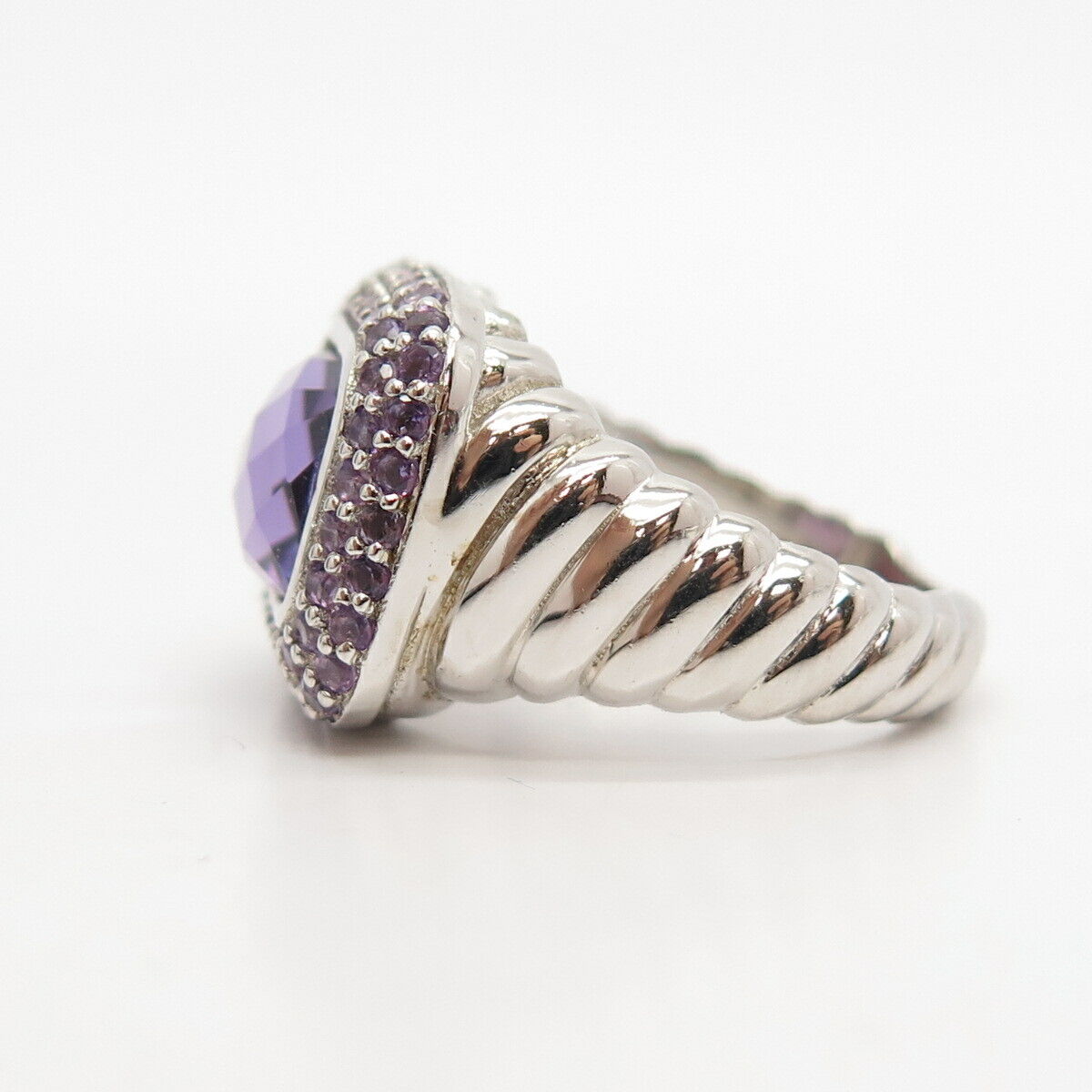 925 Sterling Silver Real Amethyst Gemstone Ring Size 6 3/4