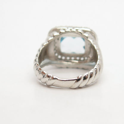 925 Sterling Silver Real Light Blue Topaz Gemstone Ring Size 7 1/4