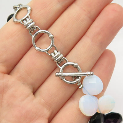 925 Sterling Silver Opalite & Amethyst Imitation Chain Necklace 17"