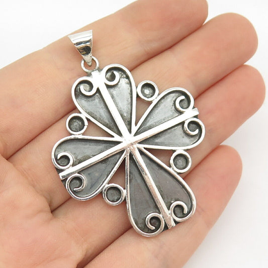 925 Sterling Silver Vintage Mexico Ornate Cross Pendant