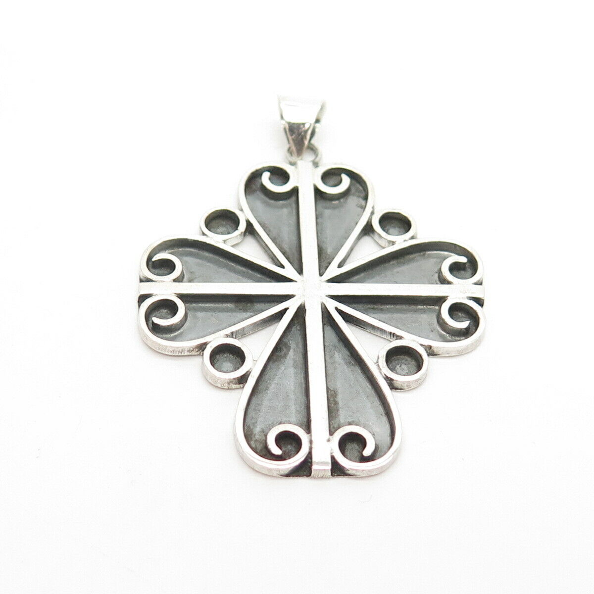 925 Sterling Silver Vintage Mexico Ornate Cross Pendant