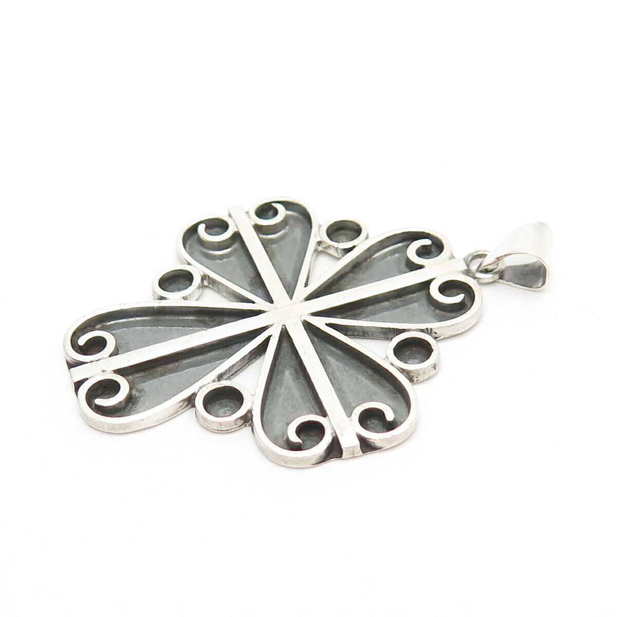 925 Sterling Silver Vintage Mexico Ornate Cross Pendant