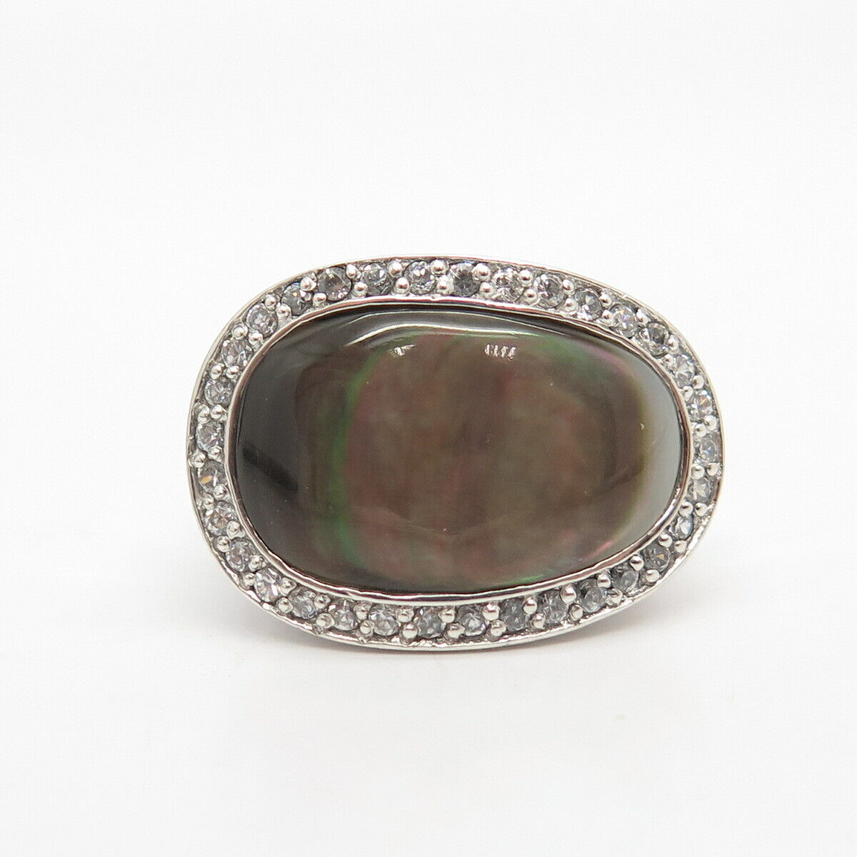 925 Sterling Silver Real Abalone Shell & C Z Ring Size 7
