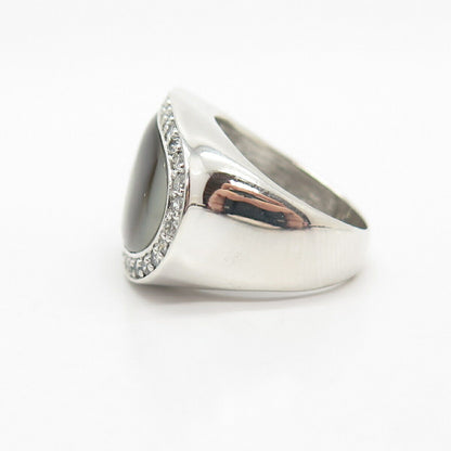 925 Sterling Silver Real Abalone Shell & C Z Ring Size 7