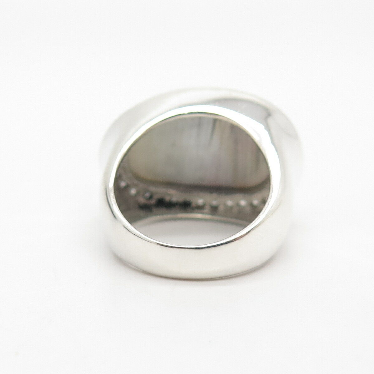 925 Sterling Silver Real Abalone Shell & C Z Ring Size 7
