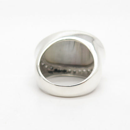 925 Sterling Silver Real Abalone Shell & C Z Ring Size 7