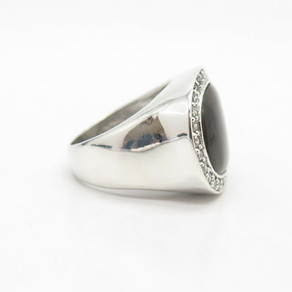 925 Sterling Silver Real Abalone Shell & C Z Ring Size 7