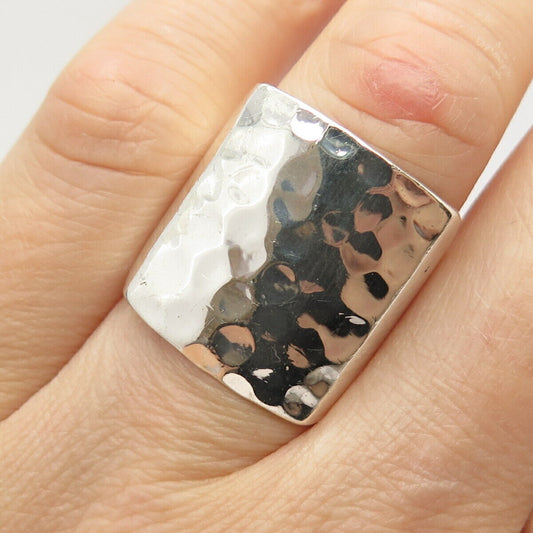 925 Sterling Silver Vintage Hammered Finish Statement Ring Size 6