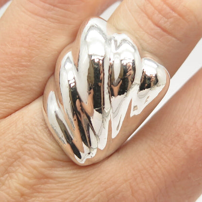 925 Sterling Silver Vintage Ribbed Statement Ring Size 7 1/4