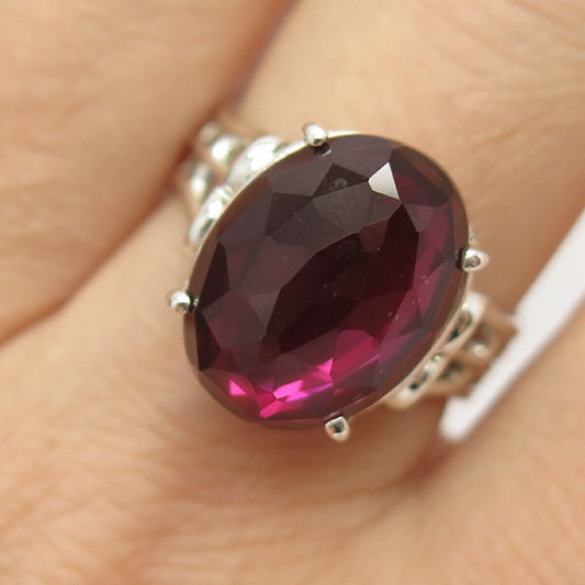 925 Sterling Silver Pink Glass Ring Size 8 3/4